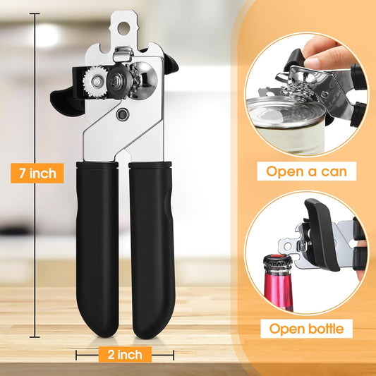 8 Pcs Can Opener, 3-in-1 Multifunctional Manual Can Openers, Stainless Steel Heavy Duty Handheld Openers with Safety Edge Labor Saving Handle for Kitchen Restaurant
