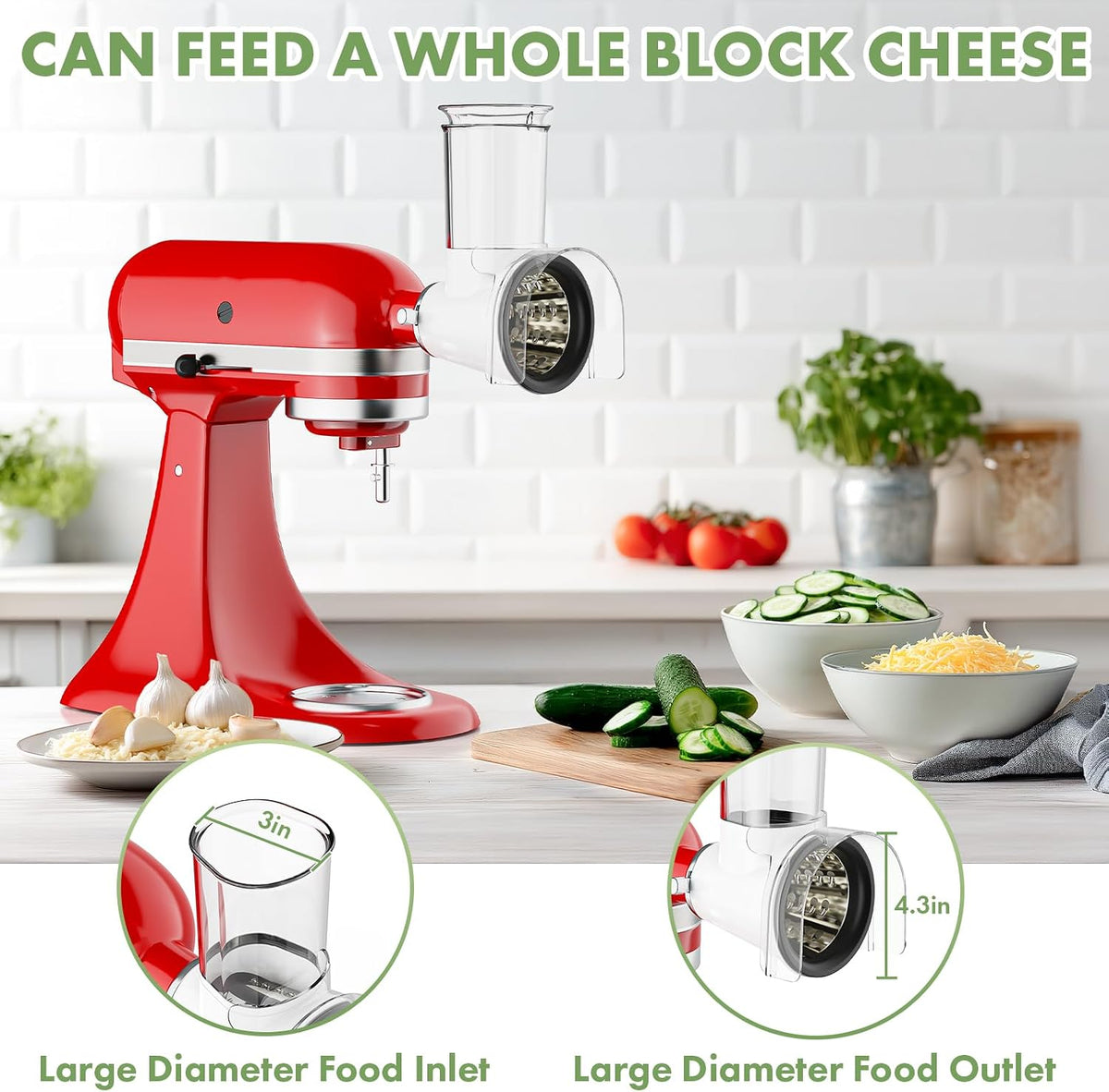 Cheese Grater Attachment for KitchenAid, Large Cheese Grater