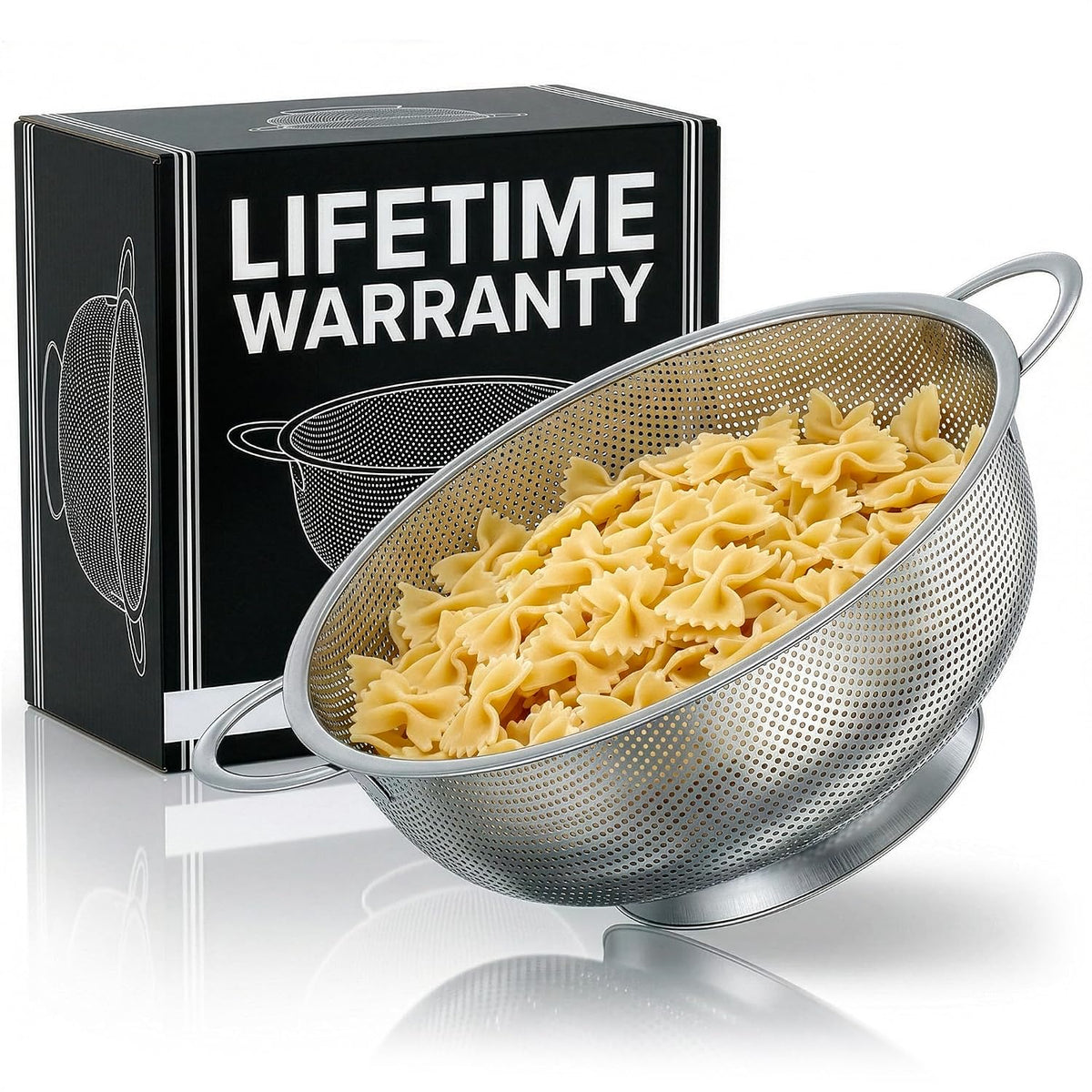 Stainless Steel Strainer for Rice With Handles, Fine Holes, 5 Qt