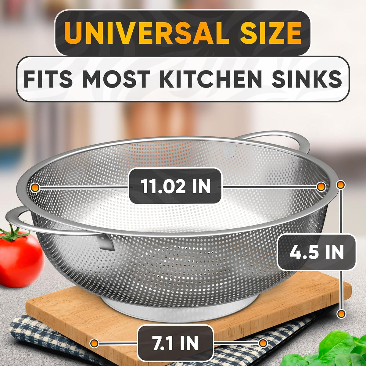 Stainless Steel Strainer for Rice With Handles, Fine Holes, 5 Qt