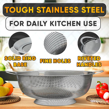 Stainless Steel Strainer for Rice With Handles, Fine Holes, 5 Qt
