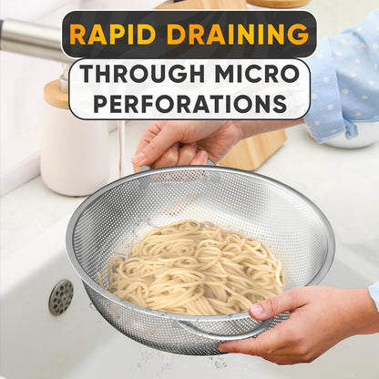 Stainless Steel Strainer for Rice With Handles, Fine Holes, 5 Qt