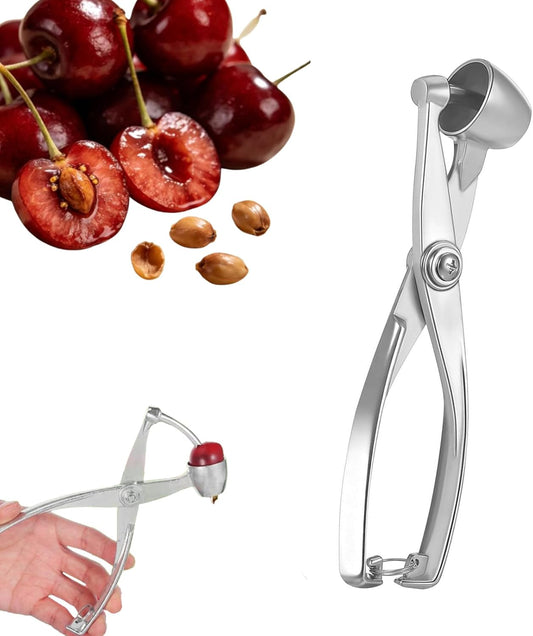 1 Pcs Cherry Pitter Professional Heavy Duty Alloy Olive Pitter Cherry Seed Remover for Home Kitchen Making Jam, Silver