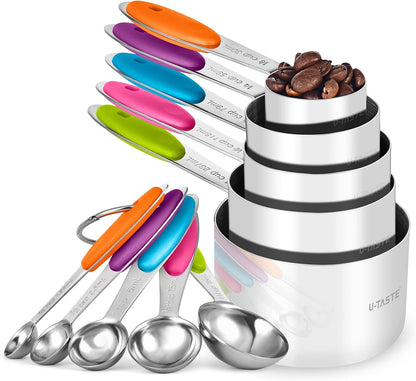 Metal Measuring Cups Spoons Set, Upgraded Handle, 10Pcs, Multicolor