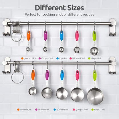 Metal Measuring Cups Spoons Set, Upgraded Handle, 10Pcs, Multicolor