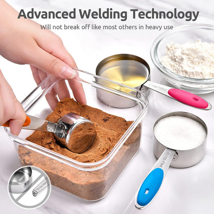 Metal Measuring Cups Spoons Set, Upgraded Handle, 10Pcs, Multicolor