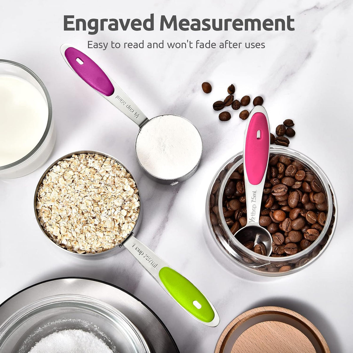Metal Measuring Cups Spoons Set, Upgraded Handle, 10Pcs, Multicolor