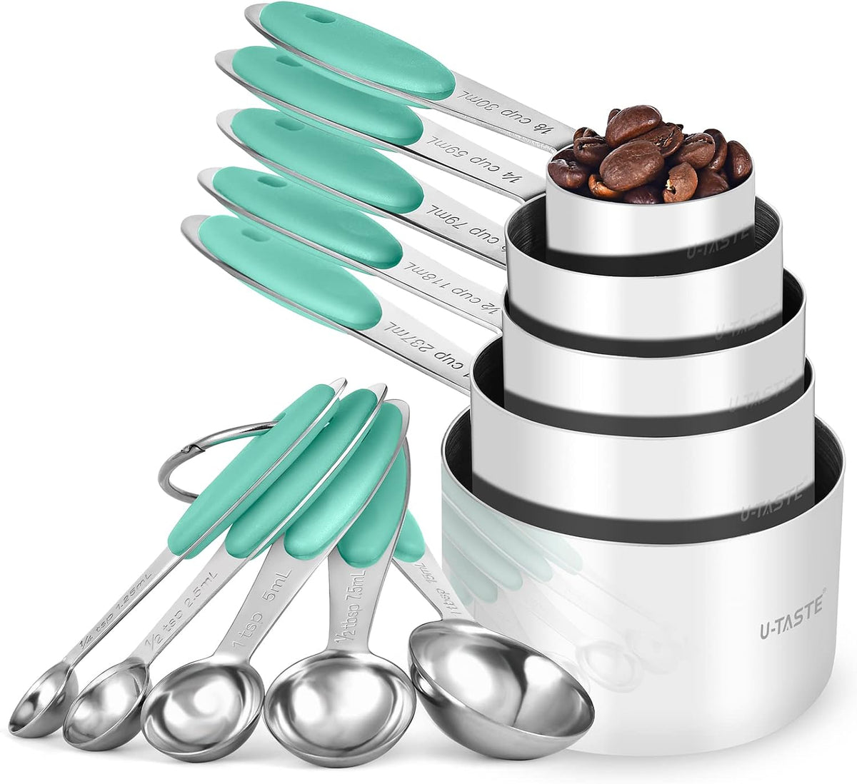 Metal Measuring Cups Spoons Set, Upgraded Handle, 10Pcs, Multicolor
