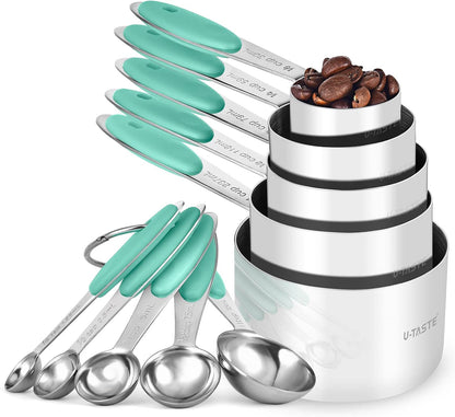 Metal Measuring Cups Spoons Set, Upgraded Handle, 10Pcs, Multicolor