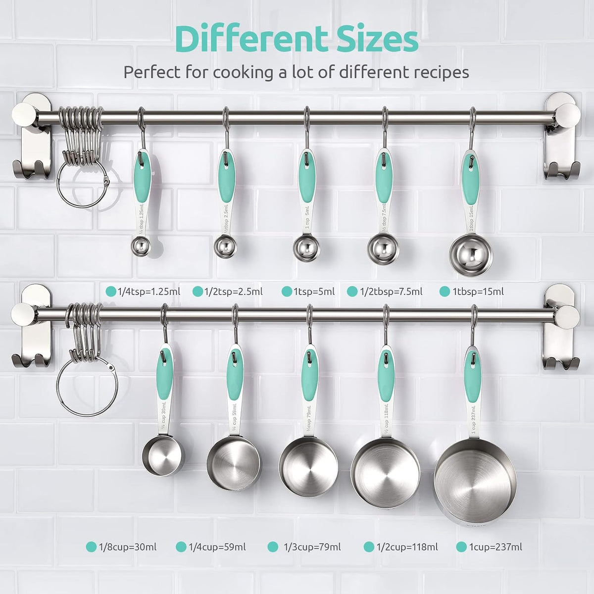 Metal Measuring Cups Spoons Set, Upgraded Handle, 10Pcs, Multicolor