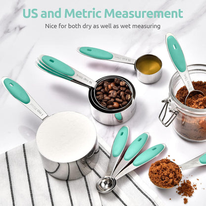 Metal Measuring Cups Spoons Set, Upgraded Handle, 10Pcs, Multicolor