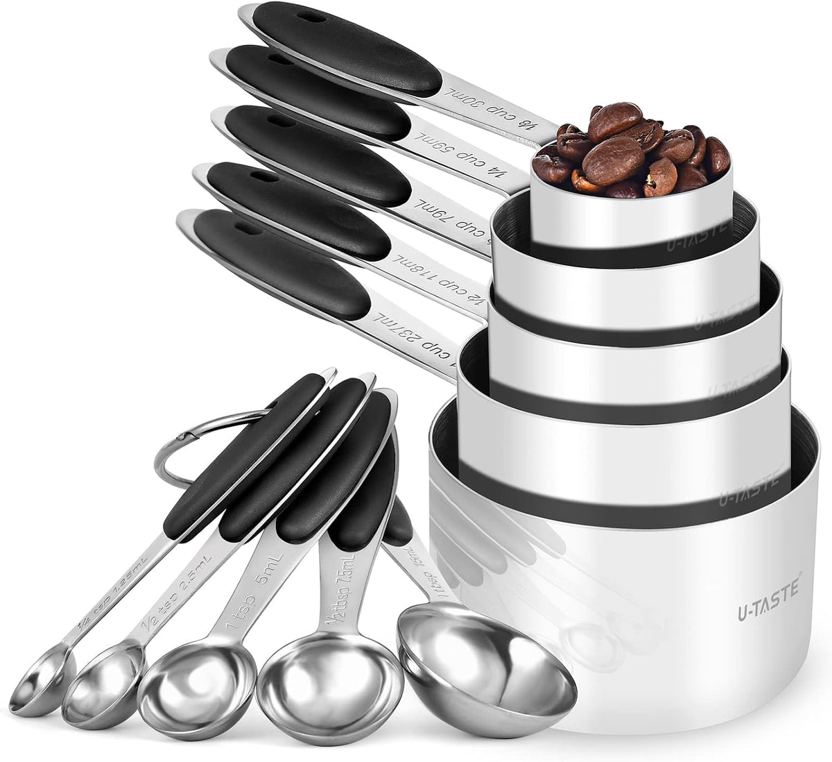 Metal Measuring Cups Spoons Set, Upgraded Handle, 10Pcs, Multicolor