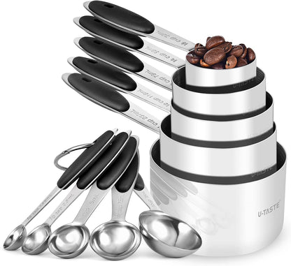 Metal Measuring Cups Spoons Set, Upgraded Handle, 10Pcs, Multicolor