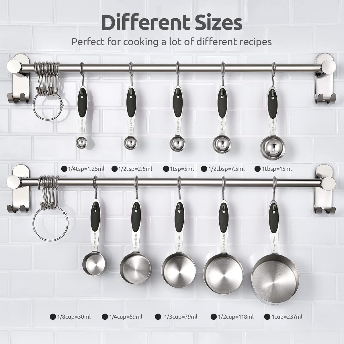 Metal Measuring Cups Spoons Set, Upgraded Handle, 10Pcs, Multicolor