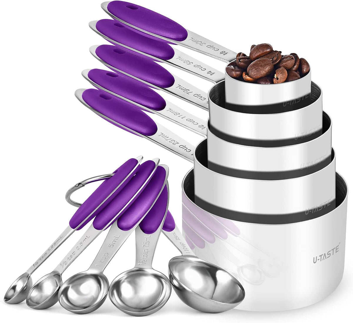Metal Measuring Cups Spoons Set, Upgraded Handle, 10Pcs, Multicolor