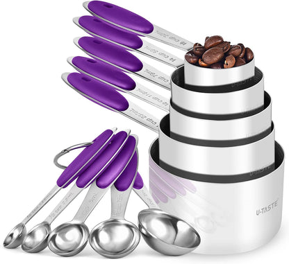 Metal Measuring Cups Spoons Set, Upgraded Handle, 10Pcs, Multicolor