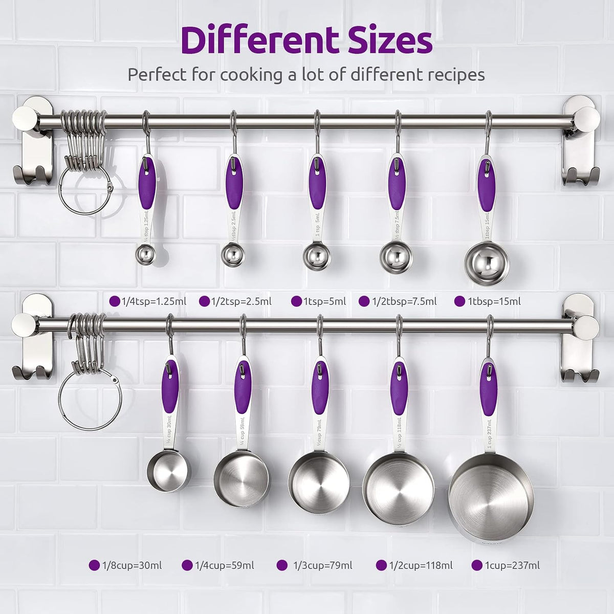 Metal Measuring Cups Spoons Set, Upgraded Handle, 10Pcs, Multicolor