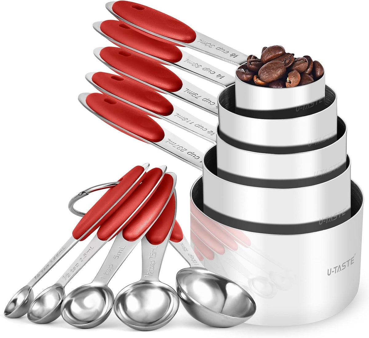Metal Measuring Cups Spoons Set, Upgraded Handle, 10Pcs, Multicolor