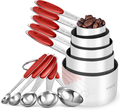 Metal Measuring Cups Spoons Set, Upgraded Handle, 10Pcs, Multicolor
