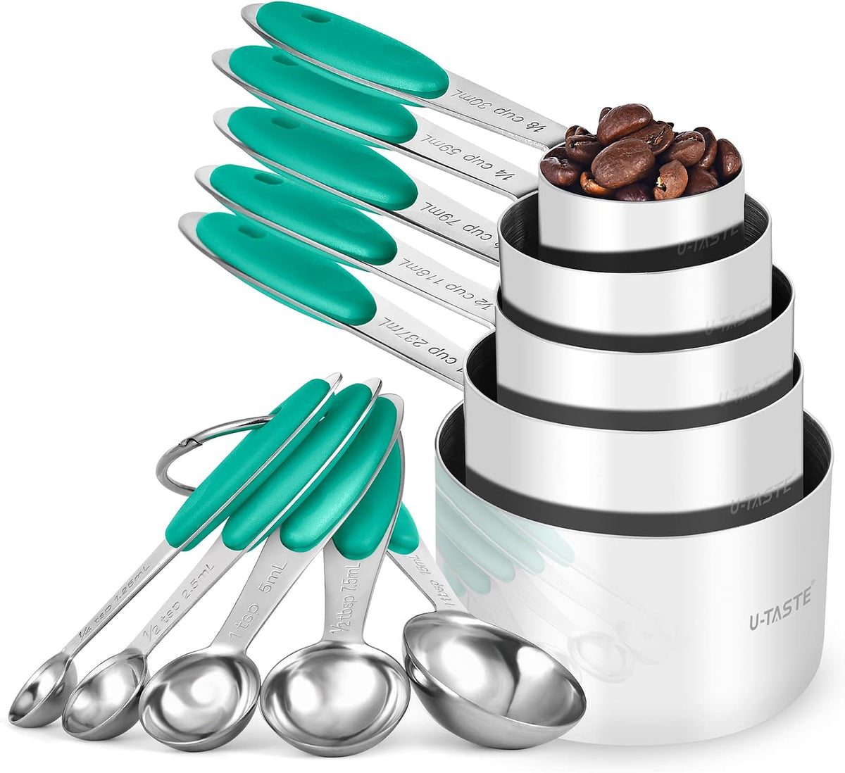 Metal Measuring Cups Spoons Set, Upgraded Handle, 10Pcs, Multicolor