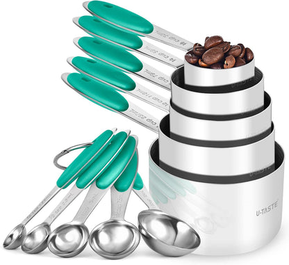 Metal Measuring Cups Spoons Set, Upgraded Handle, 10Pcs, Multicolor