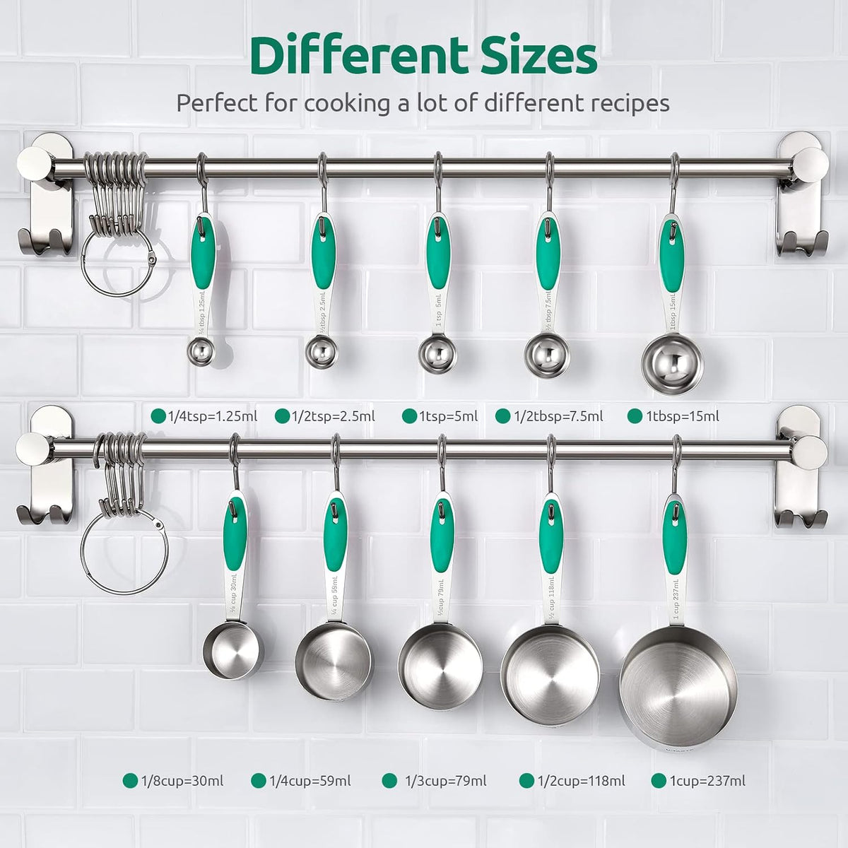 Metal Measuring Cups Spoons Set, Upgraded Handle, 10Pcs, Multicolor