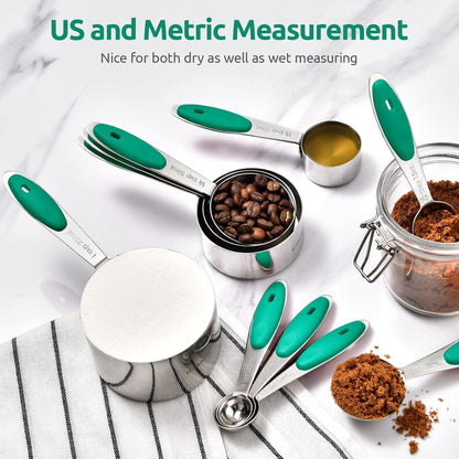 Metal Measuring Cups Spoons Set, Upgraded Handle, 10Pcs, Multicolor