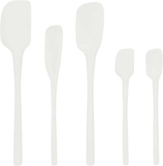 Flex Core 5 Piece Silicone Spatula Set Heat Resistant All Silicone Utensils Include Non Stick Spatula Spoonula Jar Scraper, Dishwasher Safe BPA Free Spatulas for Baking Mixing, White