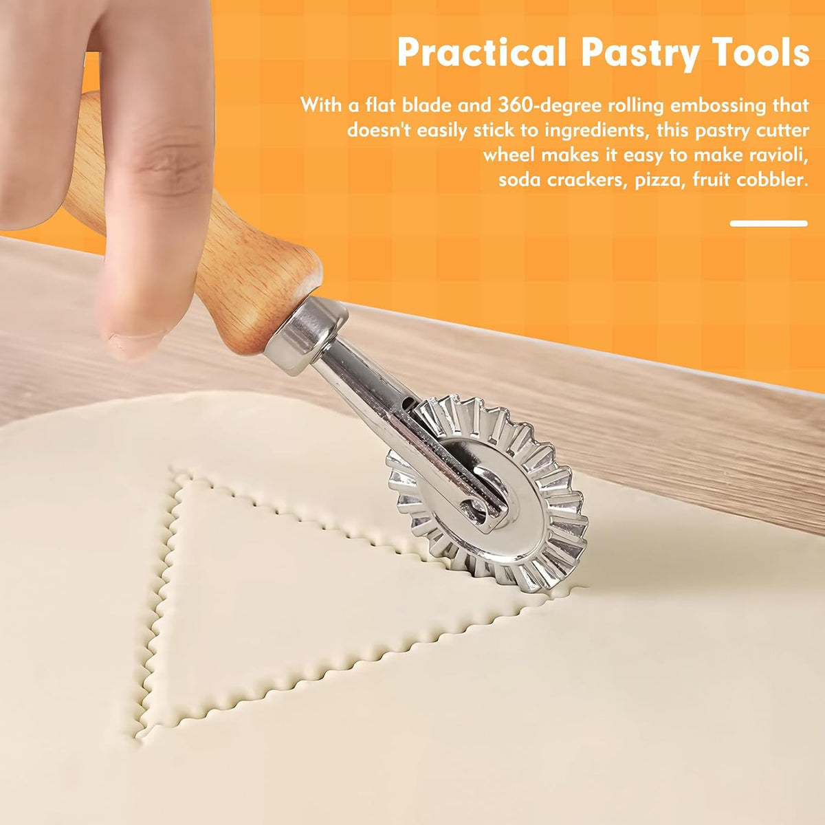 2Pcs Pasta Cutter Wheel Stainless Steel Fluted Pastry Ravioli Cutter Wheel with Wooden Handle Pastry Crimper for Home Kitchen