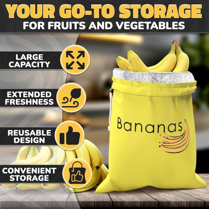 Reusable Banana Bag, 13.8 x 11 In, Nylon Body with Aluminum Lining