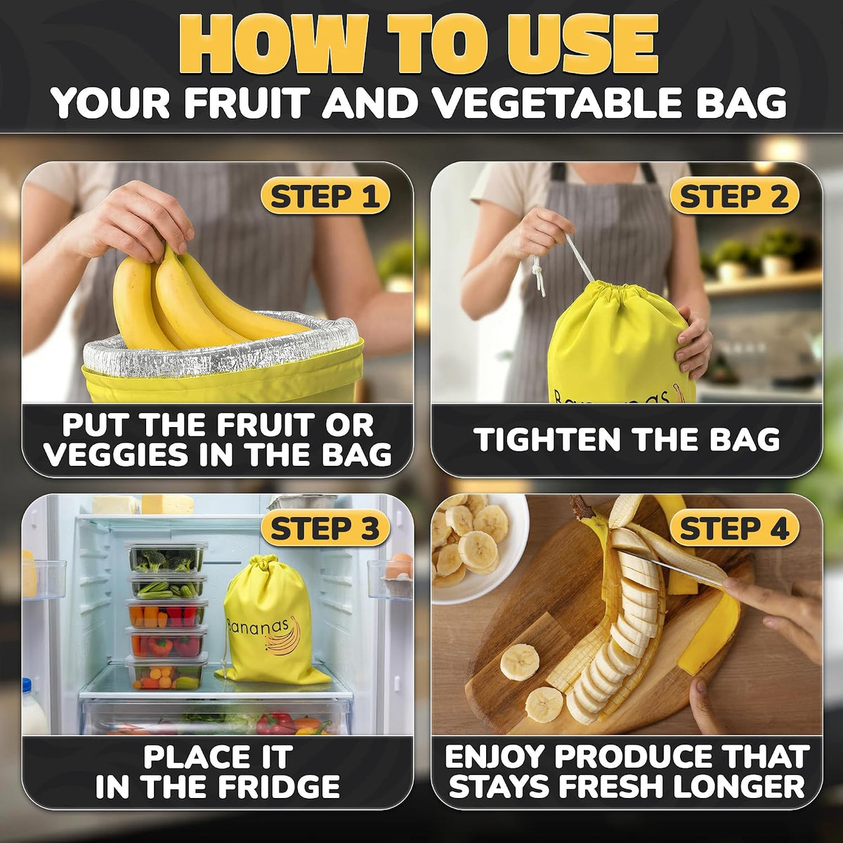 Reusable Banana Bag, 13.8 x 11 In, Nylon Body with Aluminum Lining