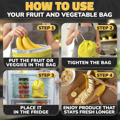 Reusable Banana Bag, 13.8 x 11 In, Nylon Body with Aluminum Lining