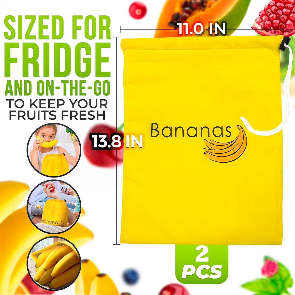 Reusable Banana Bag, 13.8 x 11 In, Nylon Body with Aluminum Lining