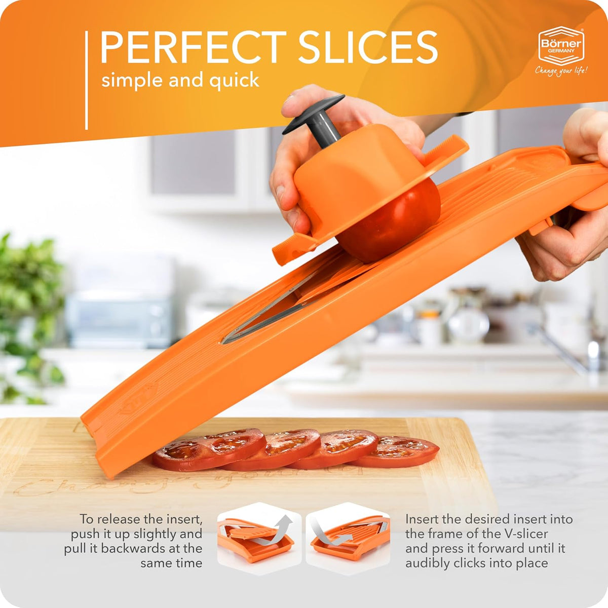 Mandoline Food Slicer V1 (Profi Set) by Reston Lloyd • V-Slicer with 4 Inserts, Docking Station & Food Holder • Made in Germany • Fruit & Vegetable Chopper • Multiple Settings • Color: White