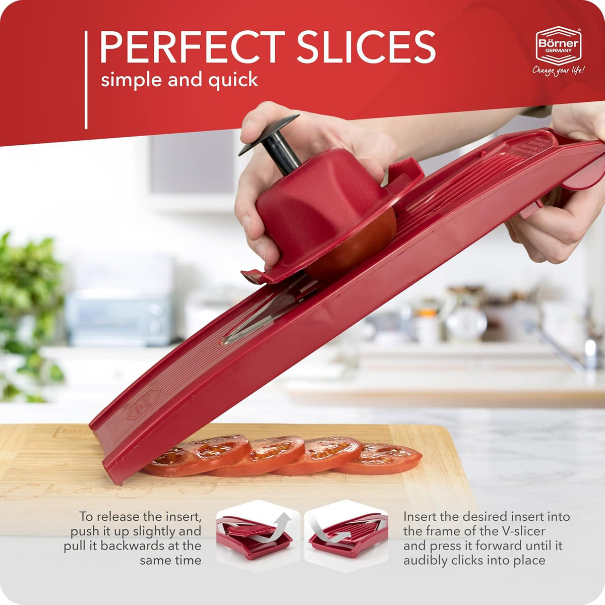 Mandoline Food Slicer V1 (Profi Set) by Reston Lloyd • V-Slicer with 4 Inserts, Docking Station & Food Holder • Made in Germany • Fruit & Vegetable Chopper • Multiple Settings • Color: White