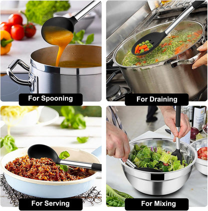 Kitchen Utensils, 4 PCS Silicone Cooking Utensils Spatula Spoon Set