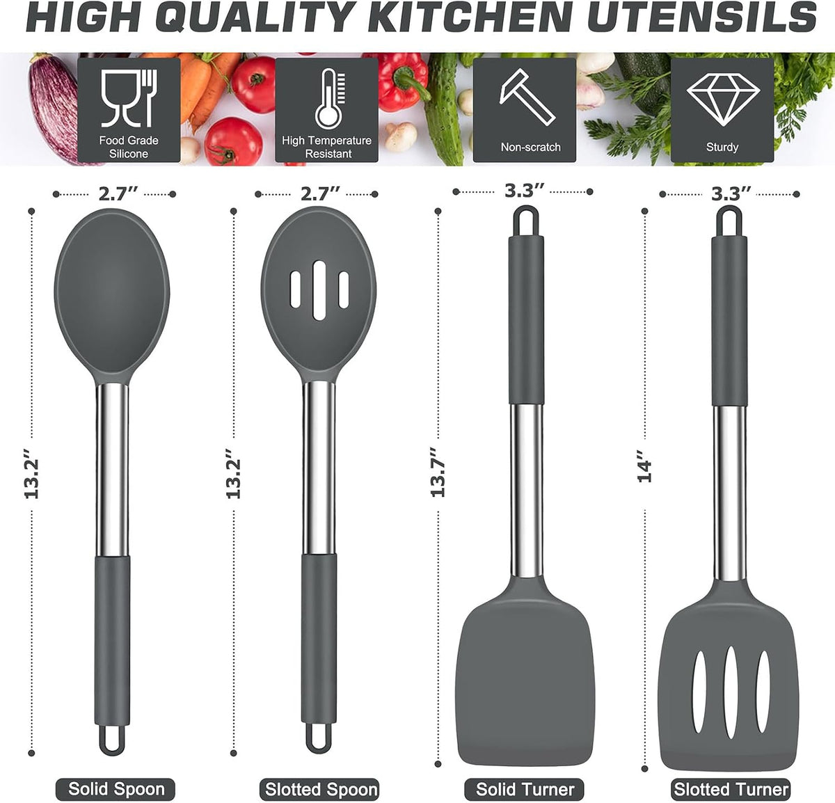 Kitchen Utensils, 4 PCS Silicone Cooking Utensils Spatula Spoon Set