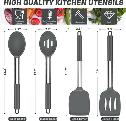 Kitchen Utensils, 4 PCS Silicone Cooking Utensils Spatula Spoon Set