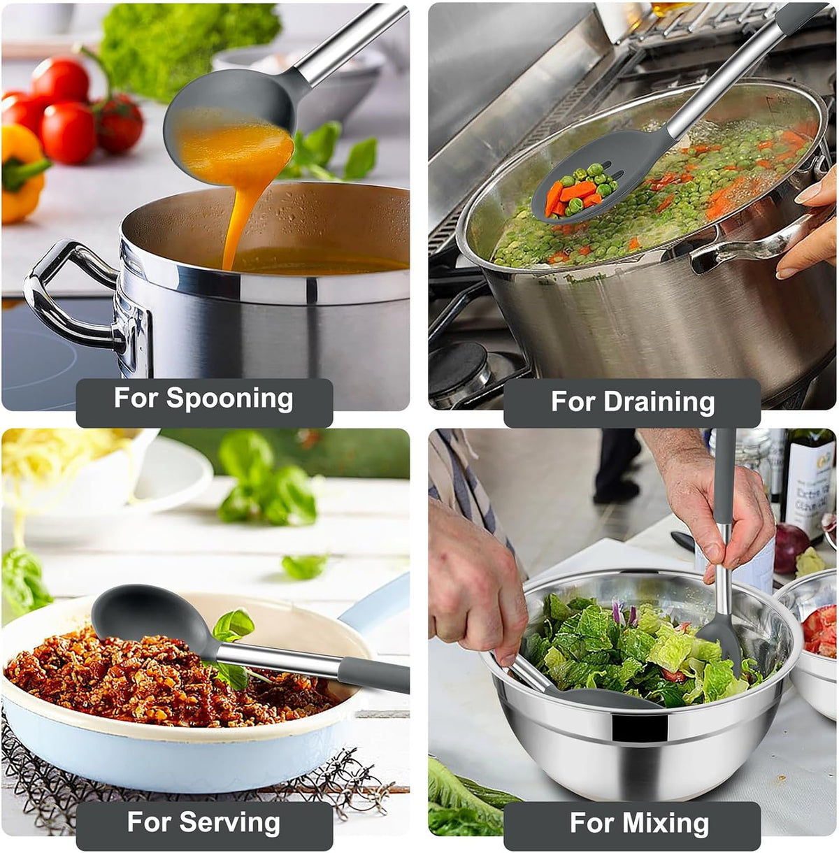 Kitchen Utensils, 4 PCS Silicone Cooking Utensils Spatula Spoon Set