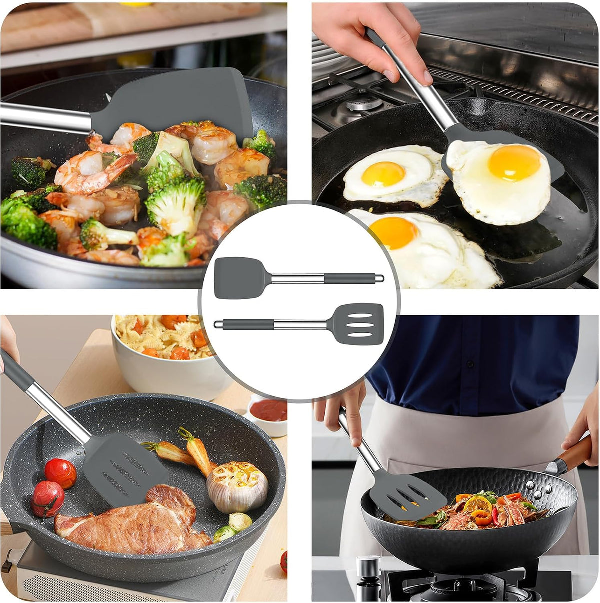 Kitchen Utensils, 4 PCS Silicone Cooking Utensils Spatula Spoon Set