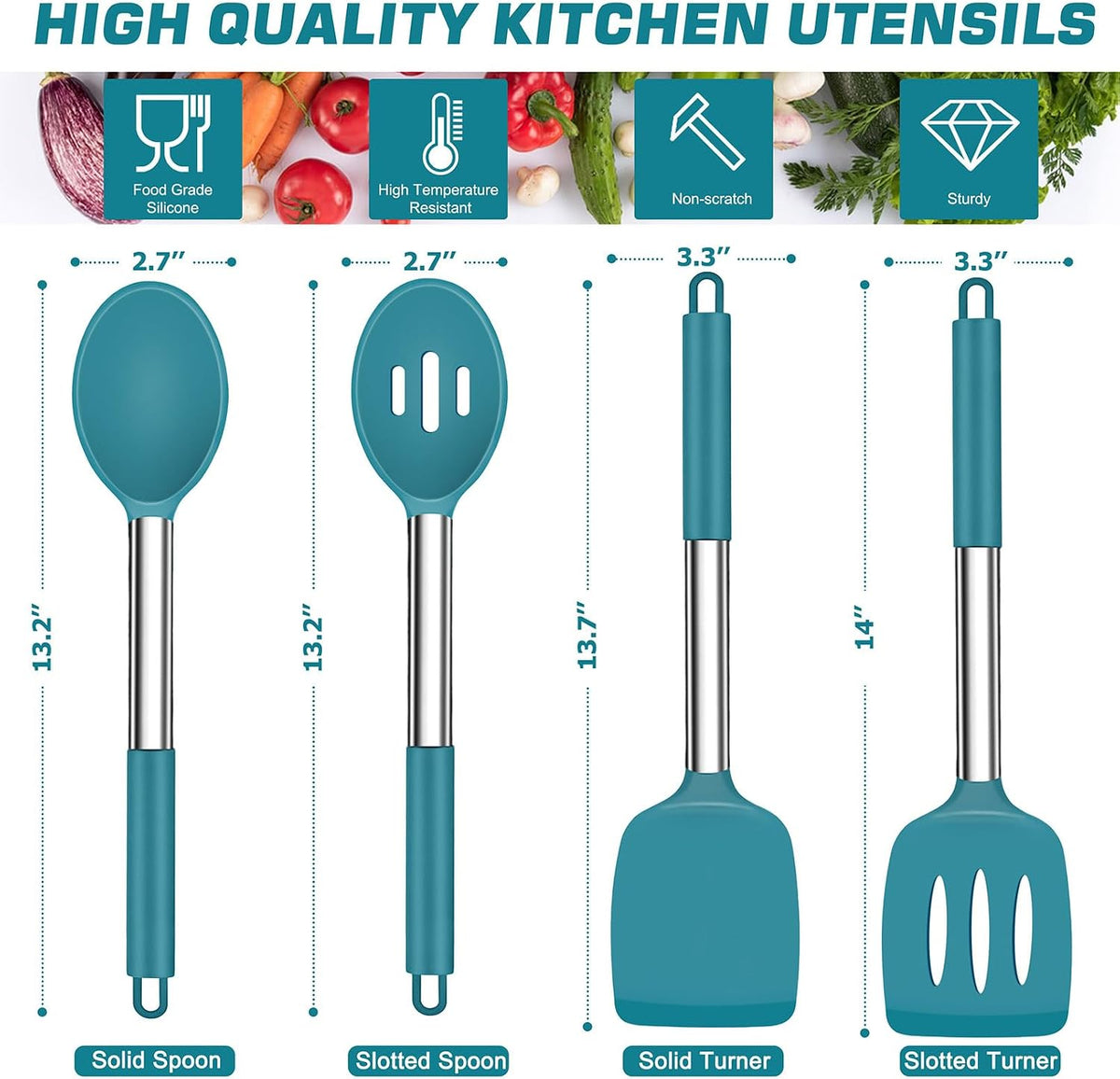 Kitchen Utensils, 4 PCS Silicone Cooking Utensils Spatula Spoon Set