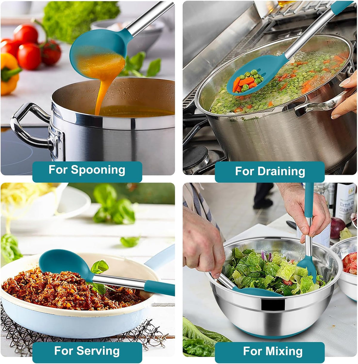 Kitchen Utensils, 4 PCS Silicone Cooking Utensils Spatula Spoon Set