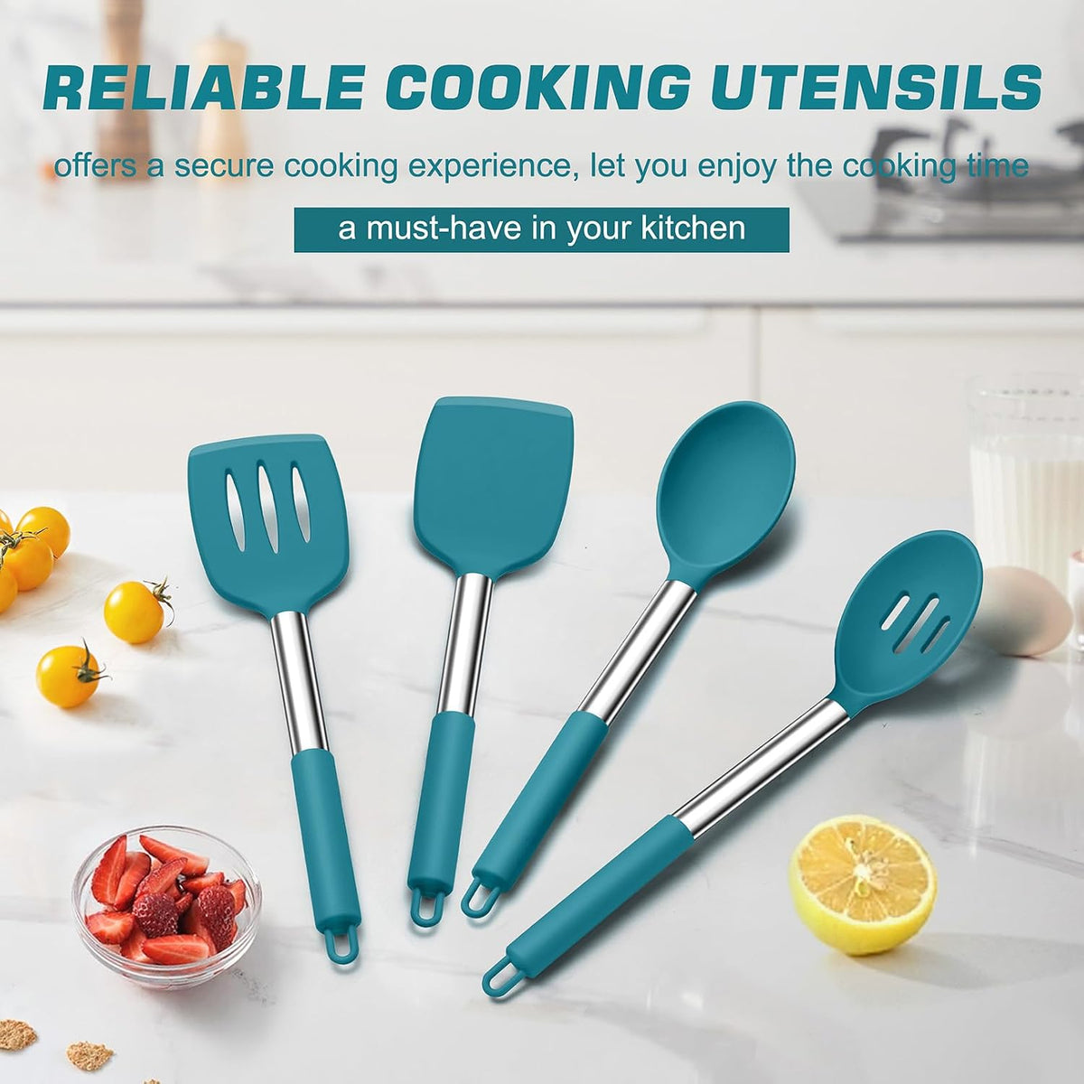Kitchen Utensils, 4 PCS Silicone Cooking Utensils Spatula Spoon Set