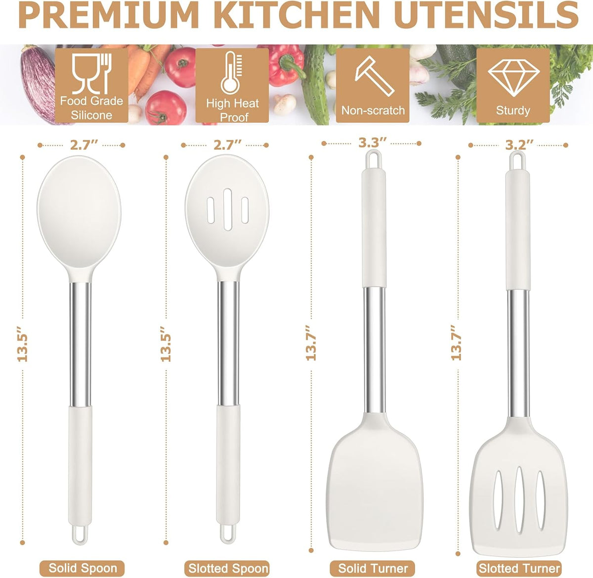 Kitchen Utensils, 4 PCS Silicone Cooking Utensils Spatula Spoon Set