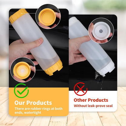 4pcs Inverted Condiment Squeeze Bottles, Leak-Proof Refillable Sauce Container for All Types Liquid, Plastic 24OZ FIFO Squeeze Dispenser for Ketchup Mustard Mayo Honey Syrup Oil