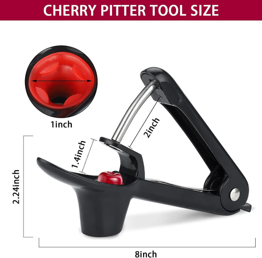 Cherry Pitter, Heavy-Duty Olive and Cherry Pitters Corer Tool with Space-Saving Lock Design, Multi-Function Cherries Stoner Seed Remover Tool for Making Cherry Jam (Black)