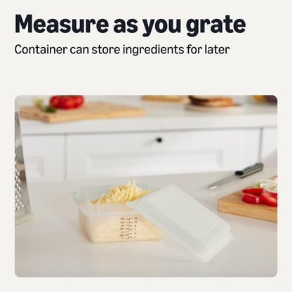 4-Sided Cheese Grater with Measurement Container, Stainless Steel, Dishwasher-Safe