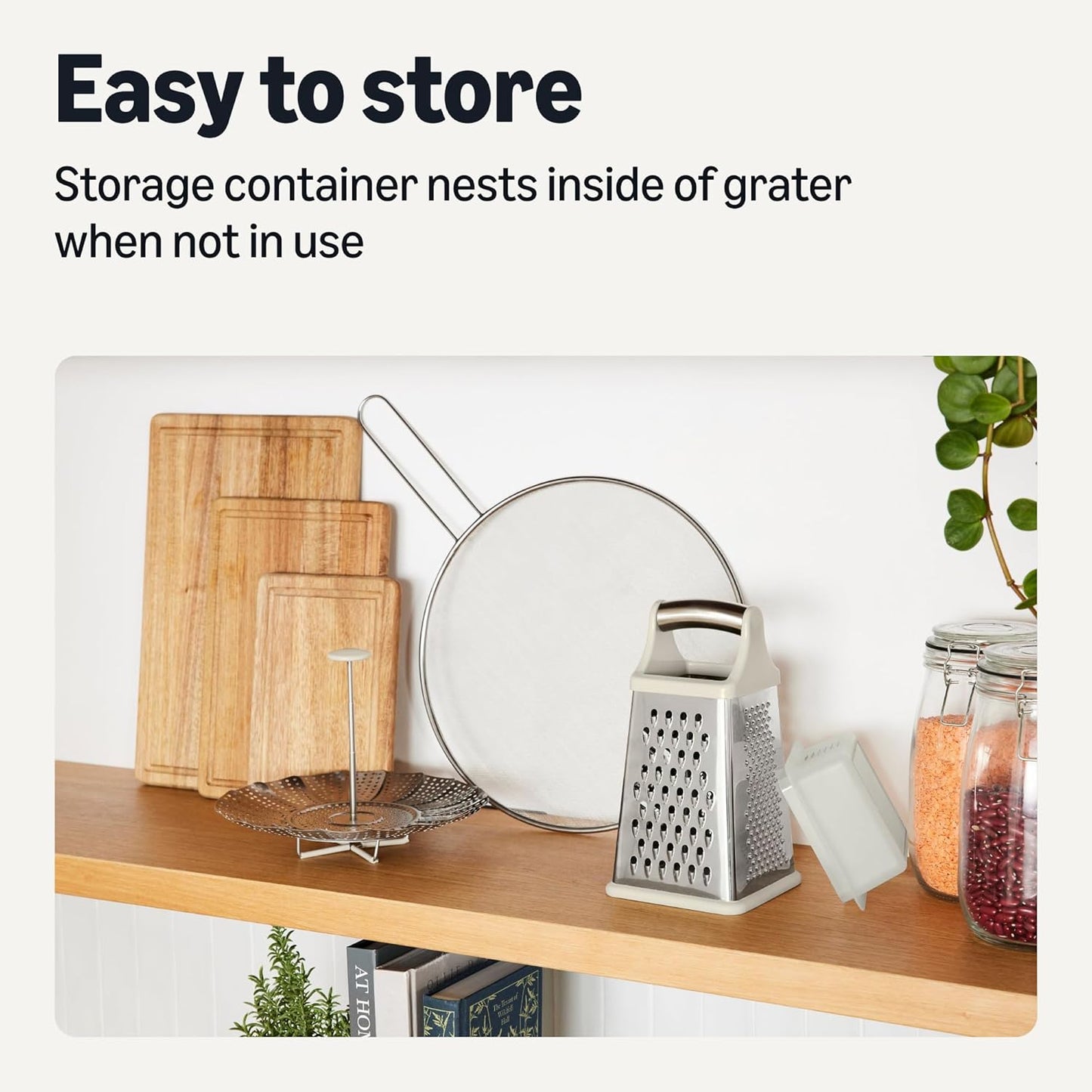 4-Sided Cheese Grater with Measurement Container, Stainless Steel, Dishwasher-Safe