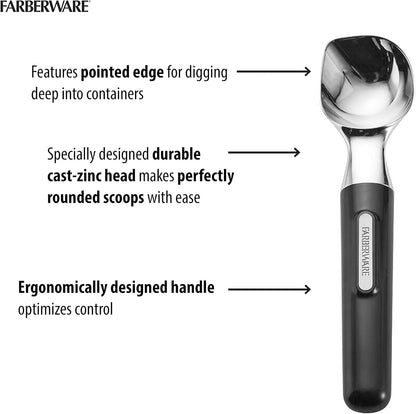 Professional Ice Cream Scoop, Comfortable Handle, Heavy Duty, Professional Grade Scooper, Get Perfect Shape Scoops, Great for Spooning Frozen Hard Gelato and Sorbet, Cookie Dough, Melon