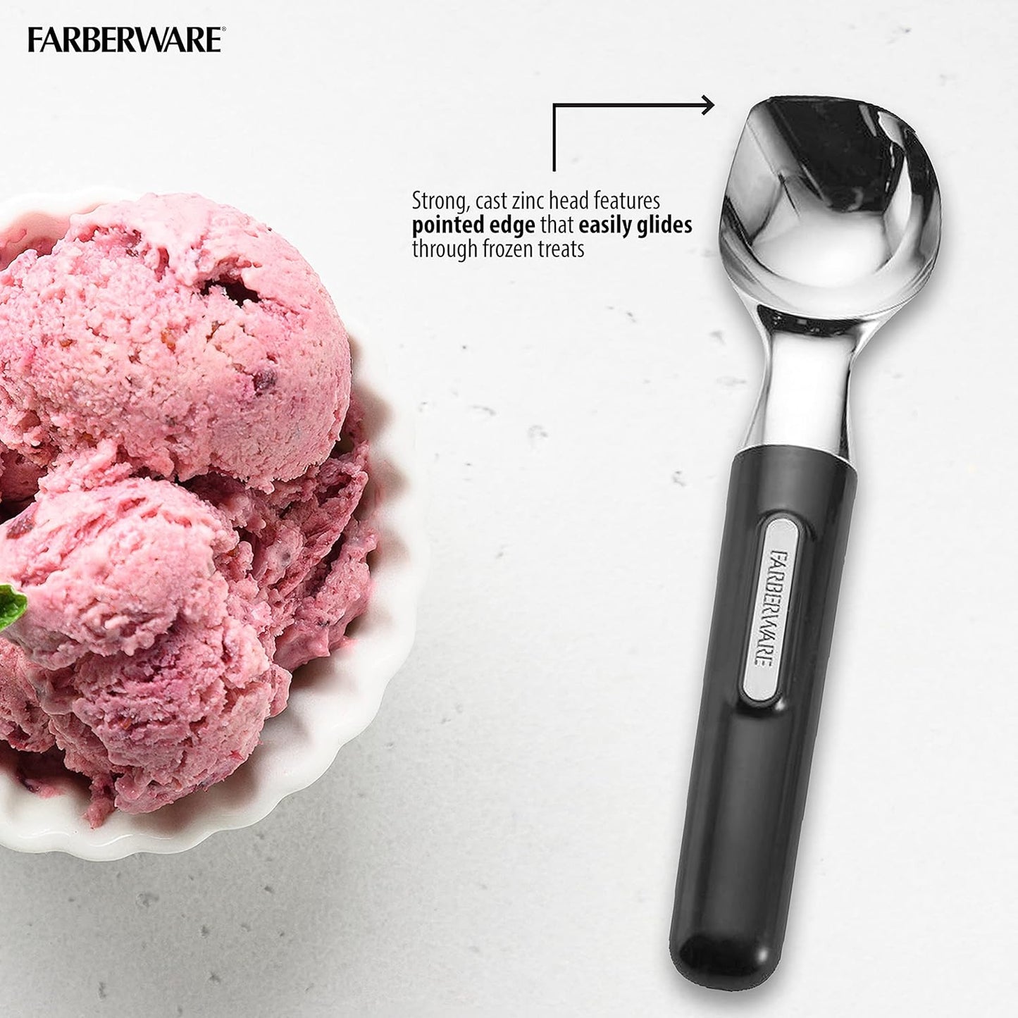 Professional Ice Cream Scoop, Comfortable Handle, Heavy Duty, Professional Grade Scooper, Get Perfect Shape Scoops, Great for Spooning Frozen Hard Gelato and Sorbet, Cookie Dough, Melon